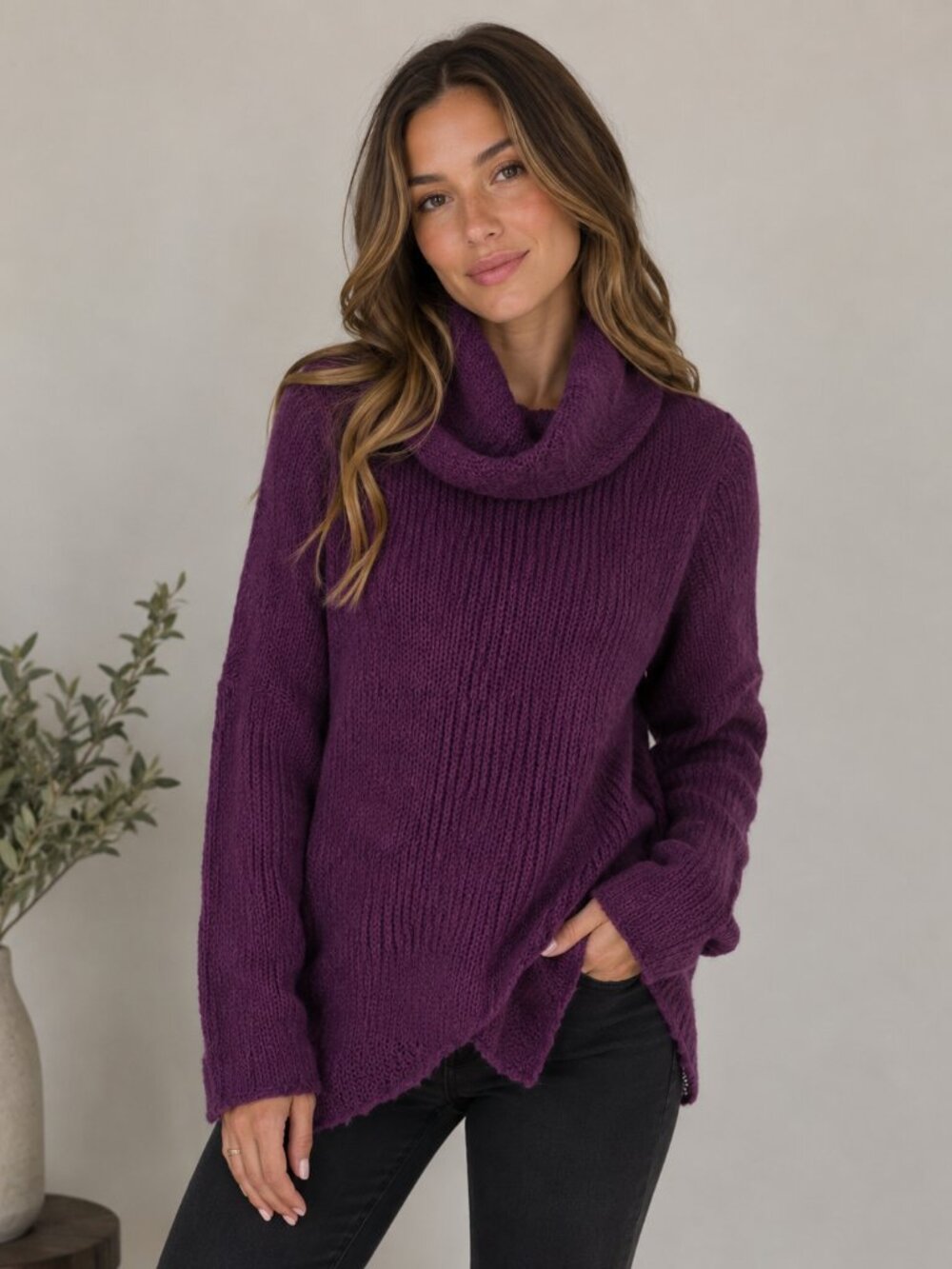 Wooden Ships Clare Cowl Neck Sweater Purple Mohair Wool Blend Women's S/M